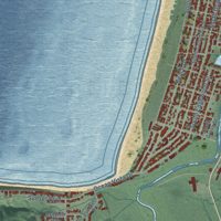 Second close-up of the map of Seaside, Oregon print showing more streets and buildings