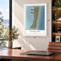 Seaside Park, New Jersey map, 18 x 24 inch print in a white frame in a home office