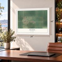 Seaton, Illinois map, 18 x 24 inch print in a white frame in a home office