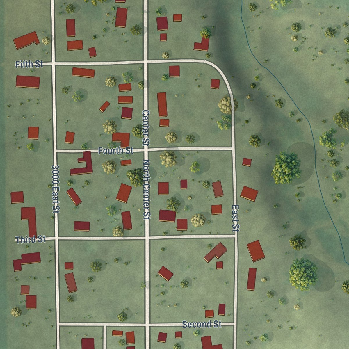 Second close-up of the map of Seatonville, Illinois print showing more streets and buildings