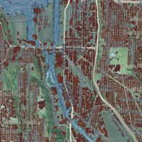 Second close-up of the map of Seattle, Washington print showing more streets and buildings