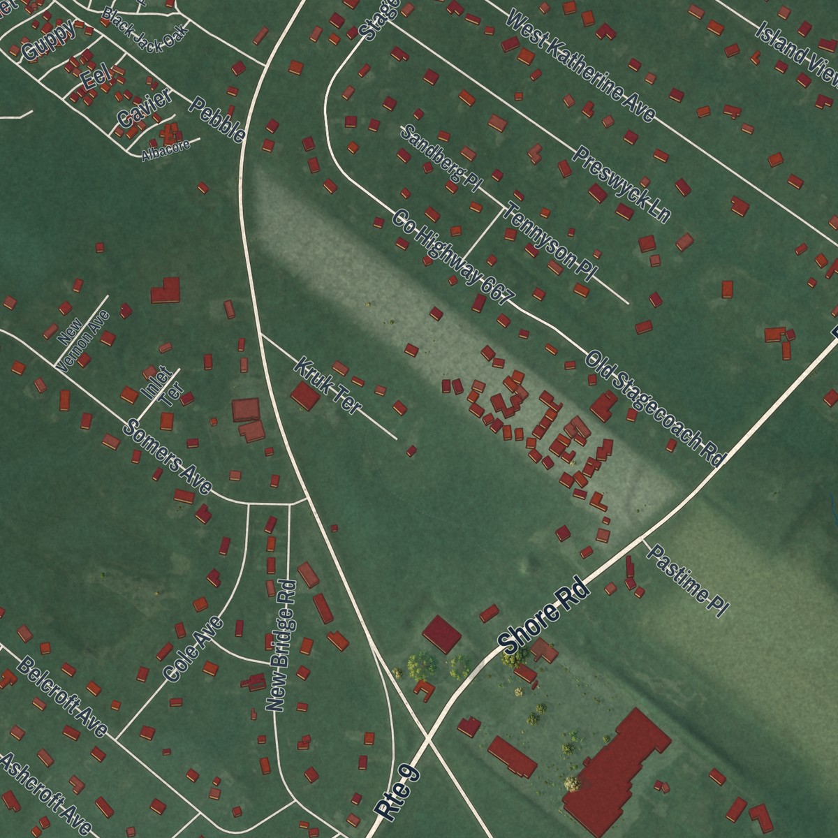 Second close-up of the map of Seaville, New Jersey print showing more streets and buildings