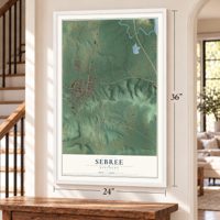 Sebree, Kentucky map, 24 x 36 inch print in a white frame by a staircase