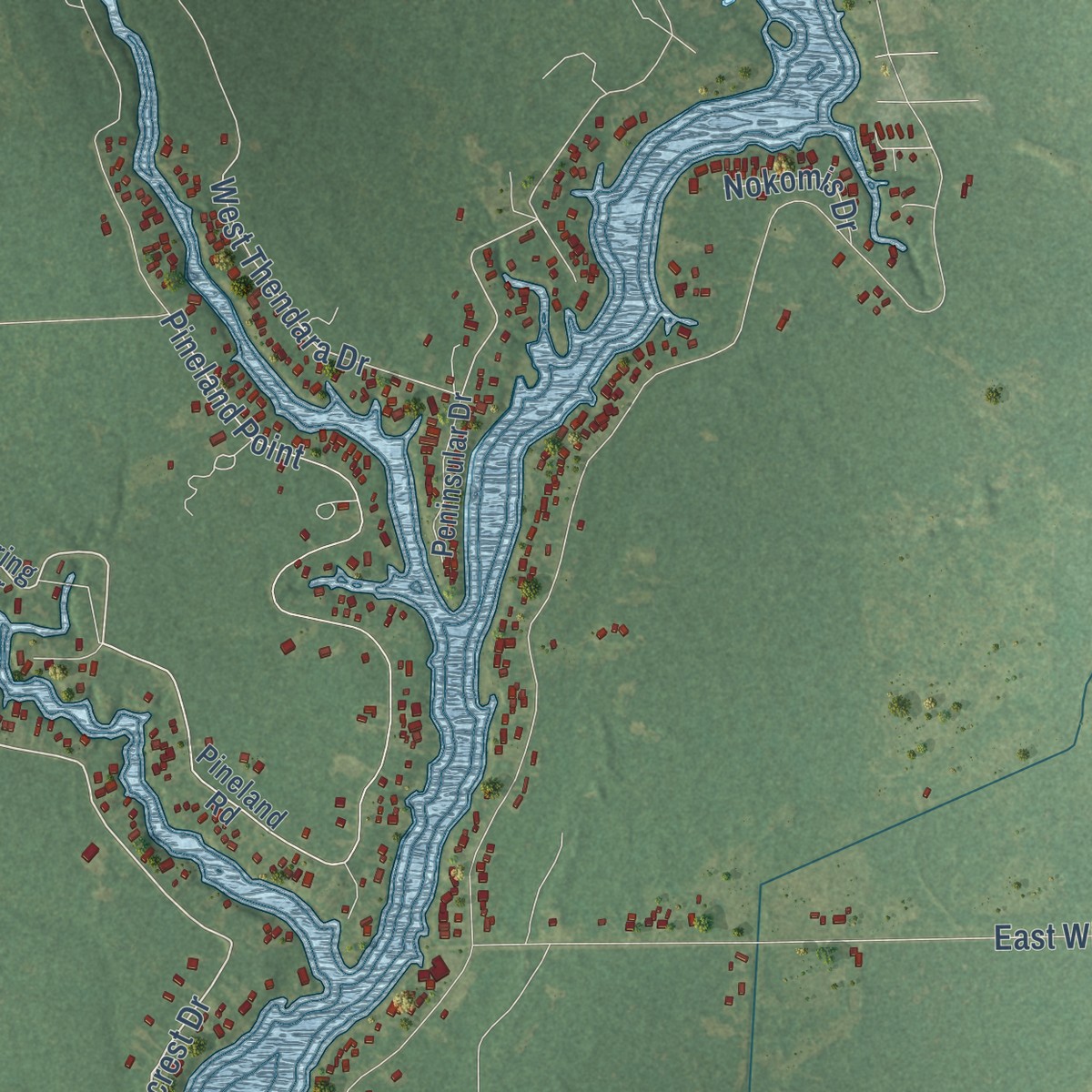 Second close-up of the map of Secord, Michigan print showing more streets and buildings