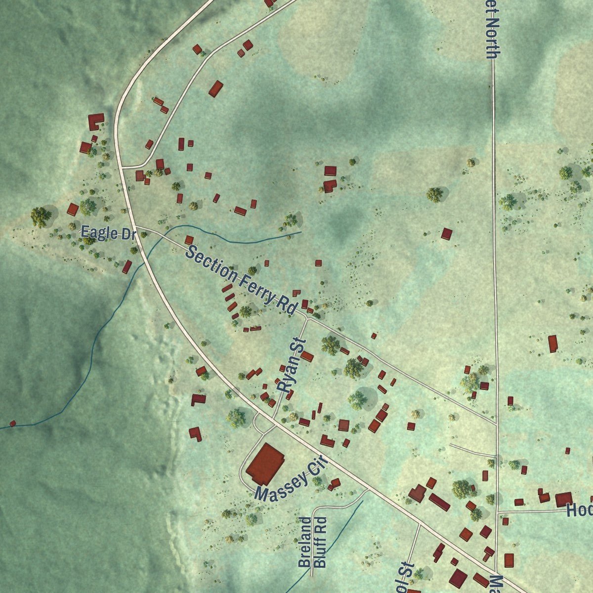 Second close-up of the map of Section, Alabama print showing more streets and buildings
