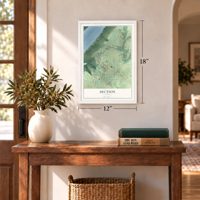 Section, Alabama map, 12 x 18 inch print in a white frame in an entryway