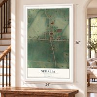 Sedalia, Kentucky map, 24 x 36 inch print in a white frame by a staircase