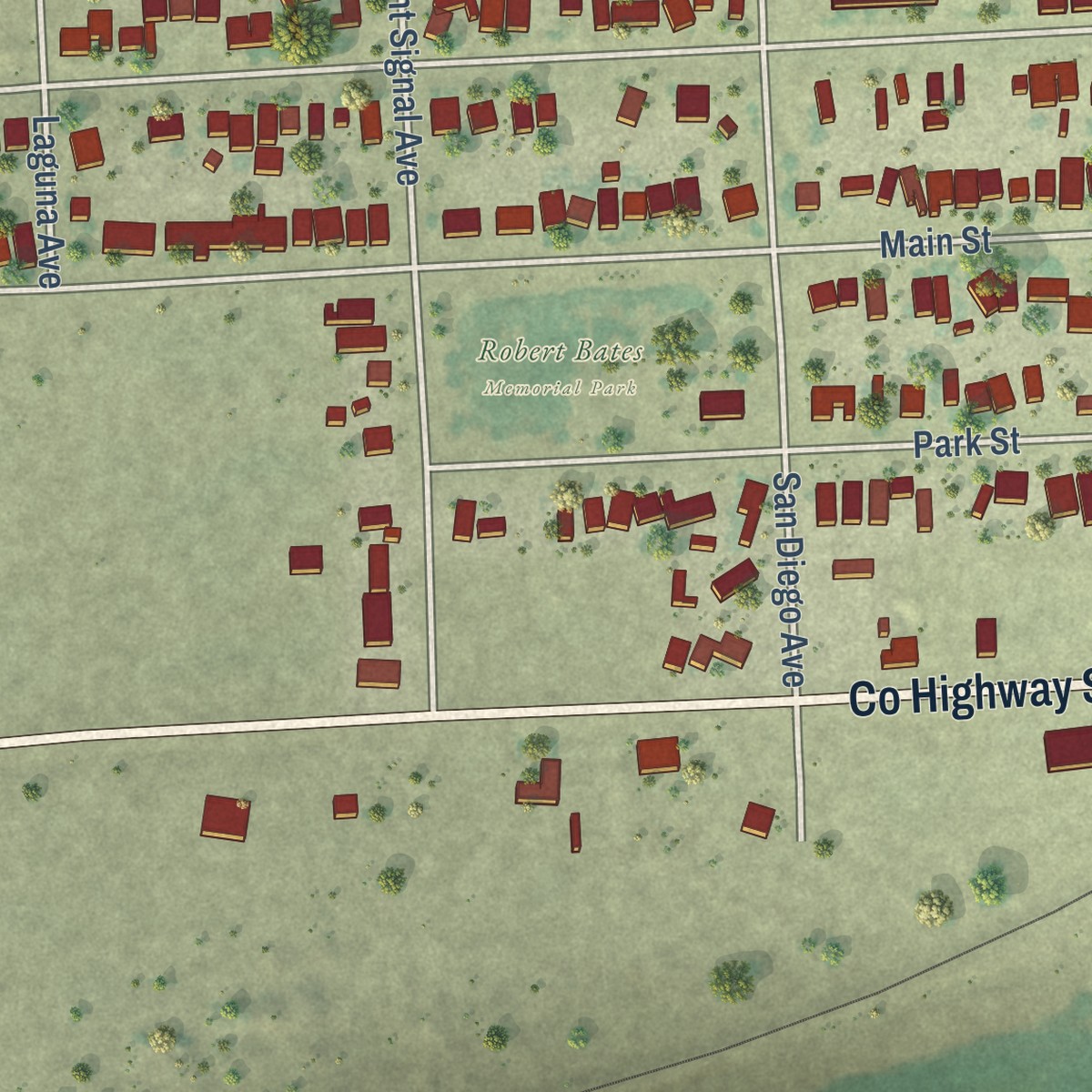 Second close-up of the map of Seeley, California print showing more streets and buildings