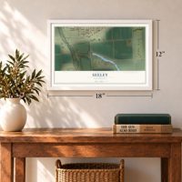 Seeley, California map, 12 x 18 inch print in a white frame in an entryway