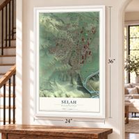 Selah, Washington map, 24 x 36 inch print in a white frame by a staircase