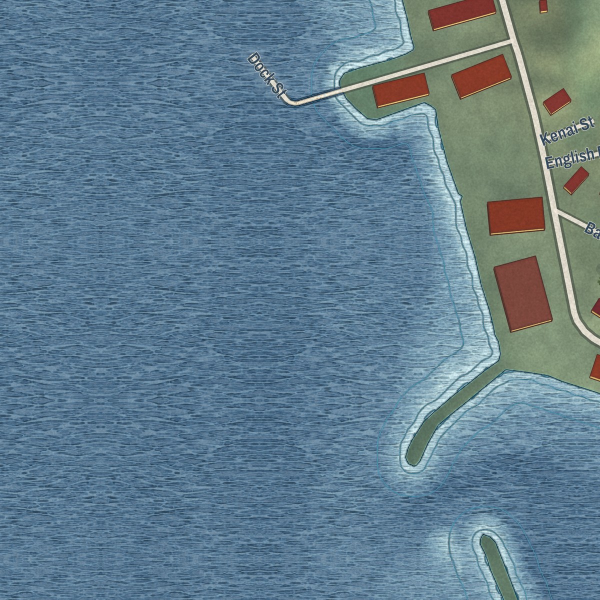 Second close-up of the map of Seldovia, Alaska print showing more streets and buildings