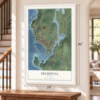 Seldovia, Alaska map, 24 x 36 inch print in a white frame by a staircase