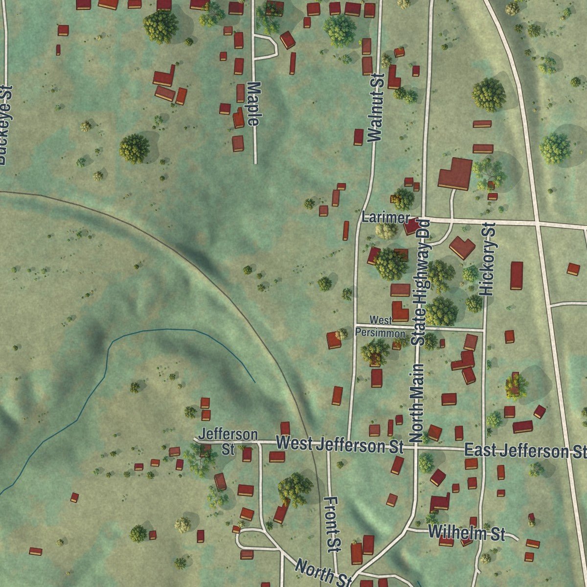 Second close-up of the map of Seligman, Missouri print showing more streets and buildings
