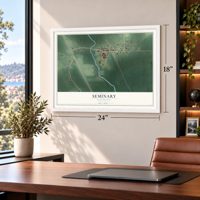 Seminary, Mississippi map, 18 x 24 inch print in a white frame in a home office