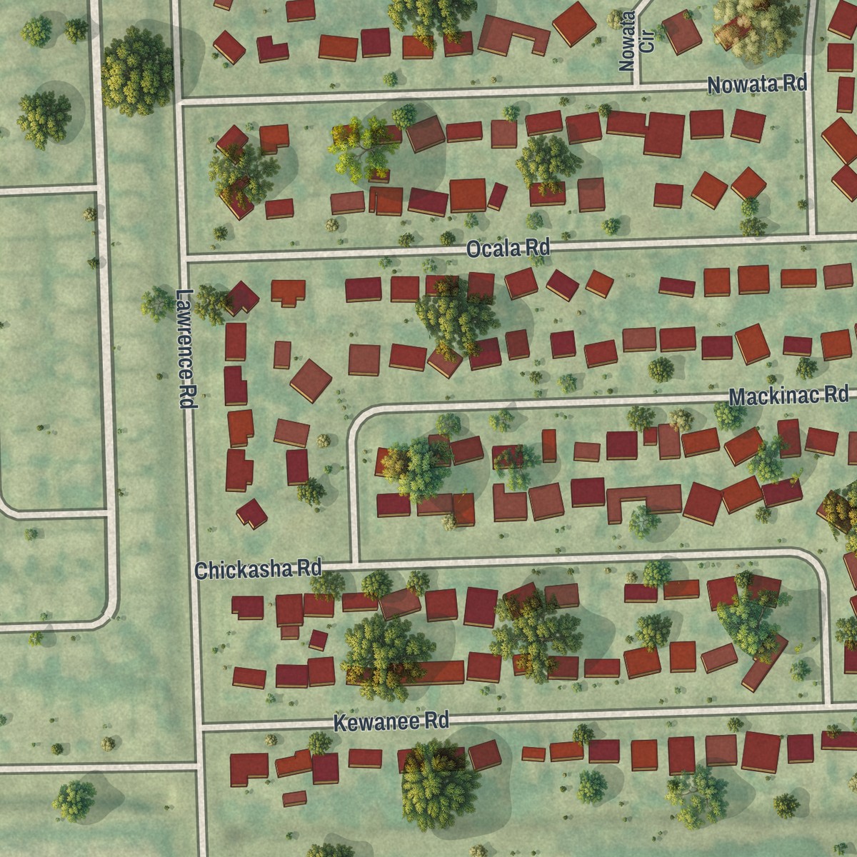 Second close-up of the map of Seminole Manor, Florida print showing more streets and buildings