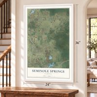 Seminole Springs, Florida map, 24 x 36 inch print in a white frame by a staircase