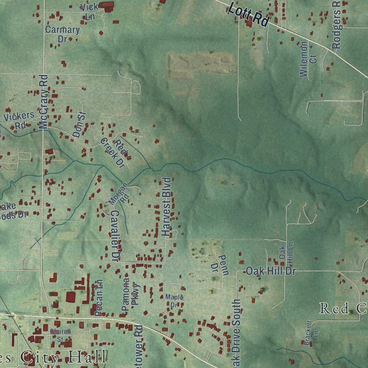 Second close-up of the map of Semmes, Alabama print showing more streets and buildings