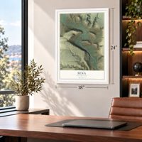 Sena, New Mexico map, 18 x 24 inch print in a white frame in a home office