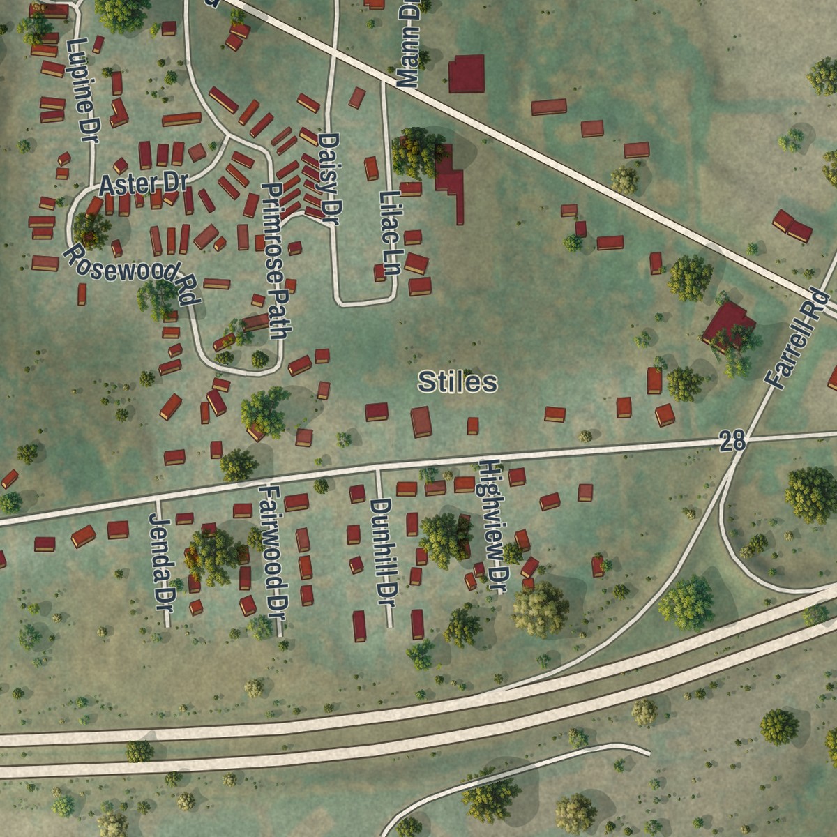 Second close-up of the map of Seneca Knolls, New York print showing more streets and buildings