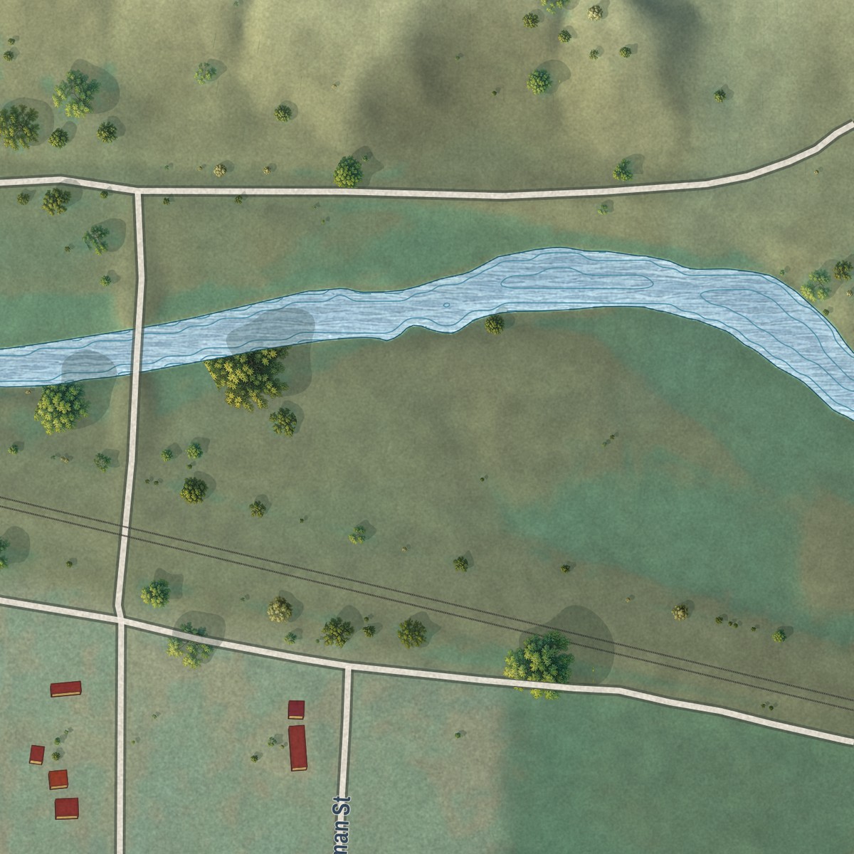 Second close-up of the map of Seneca, Nebraska print showing more streets and buildings