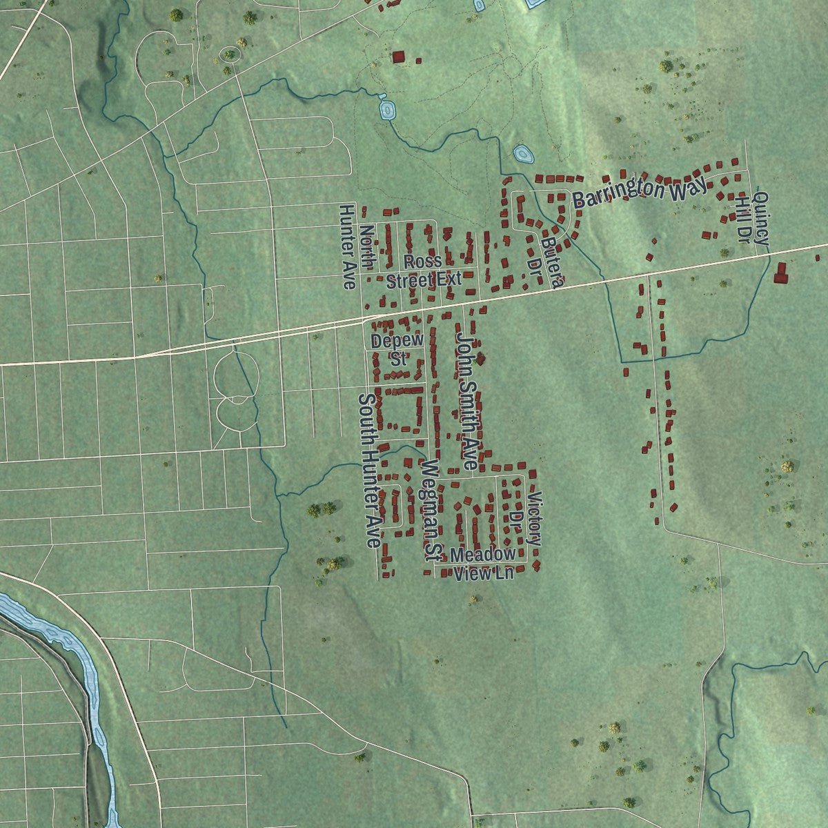 Second close-up of the map of Sennett, New York print showing more streets and buildings