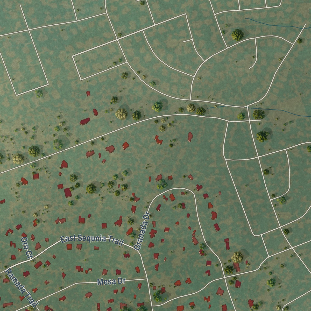 Second close-up of the map of Serenada, Texas print showing more streets and buildings