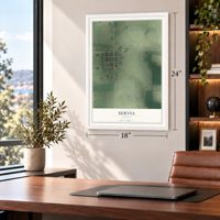 Servia, Indiana map, 18 x 24 inch print in a white frame in a home office