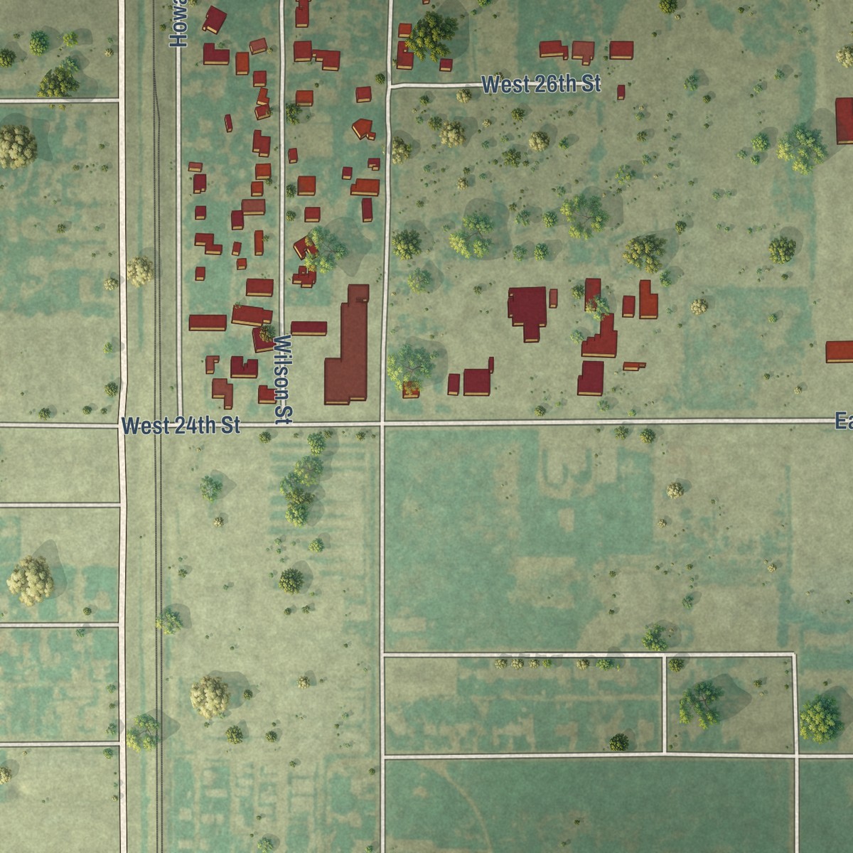 Second close-up of the map of Seth Ward, Texas print showing more streets and buildings