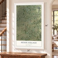 Seton Village, New Mexico map, 24 x 36 inch print in a white frame by a staircase