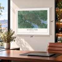 Severna Park, Maryland map, 18 x 24 inch print in a white frame in a home office
