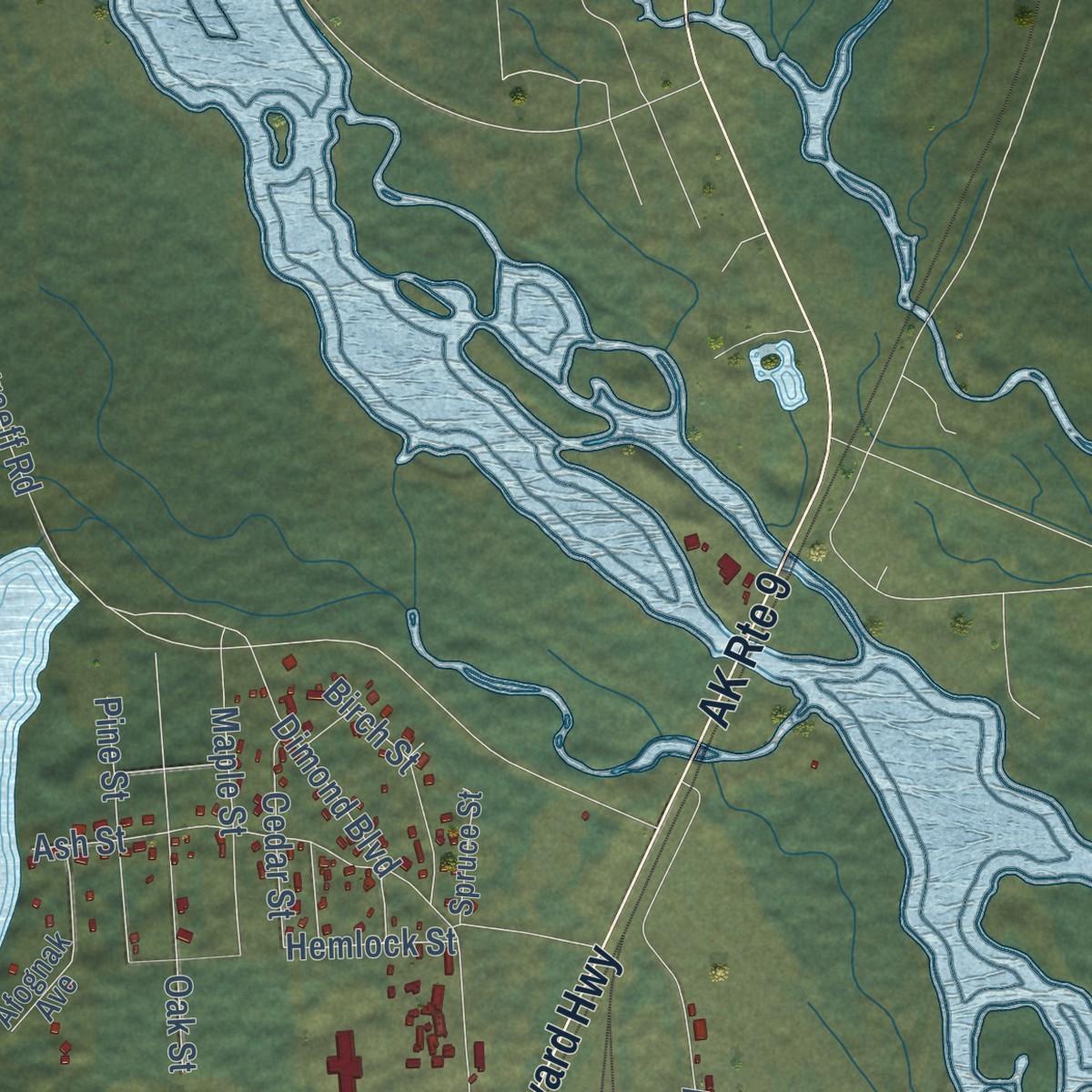 Second close-up of the map of Seward, Alaska print showing more streets and buildings