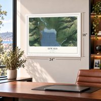Seward, Alaska map, 18 x 24 inch print in a white frame in a home office