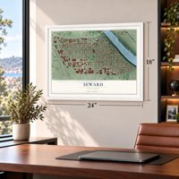 Seward, Minnesota map, 18 x 24 inch print in a white frame in a home office