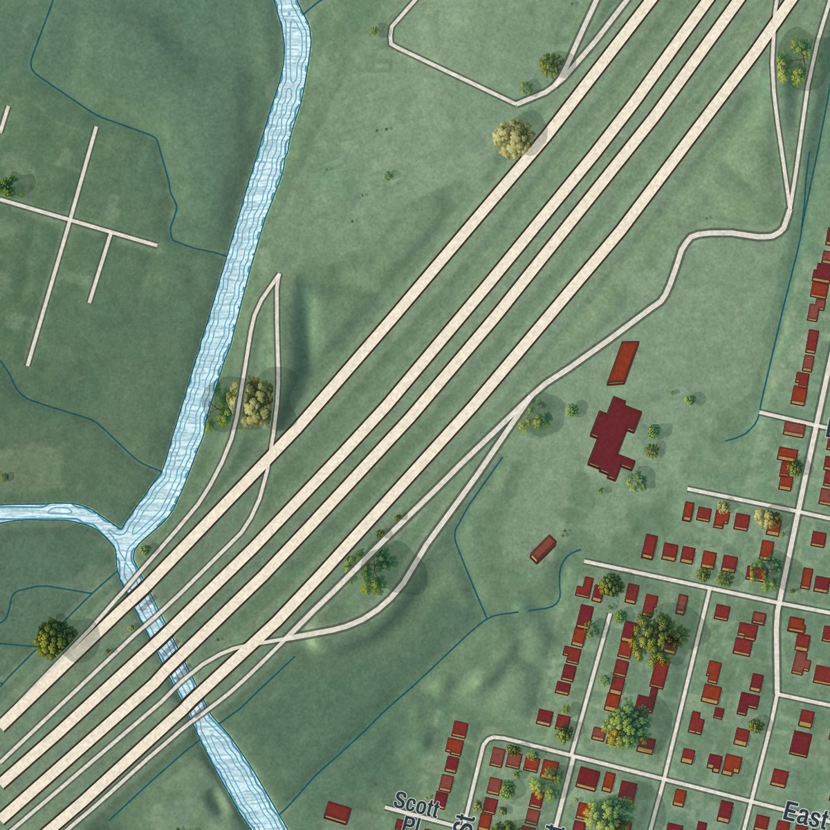 Second close-up of the map of Sewaren, New Jersey print showing more streets and buildings