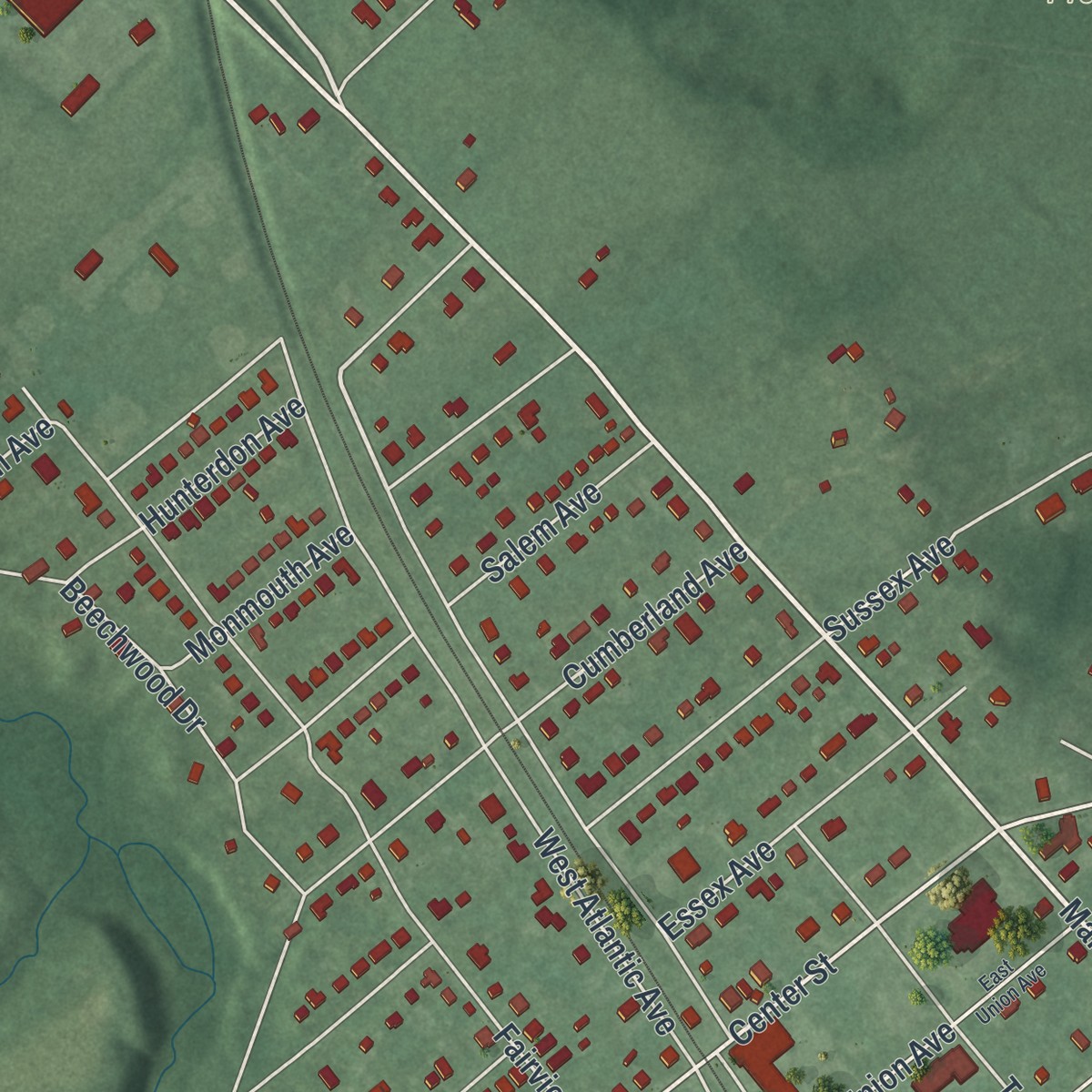 Second close-up of the map of Sewell, New Jersey print showing more streets and buildings