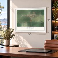 Shabbona, Illinois map, 18 x 24 inch print in a white frame in a home office