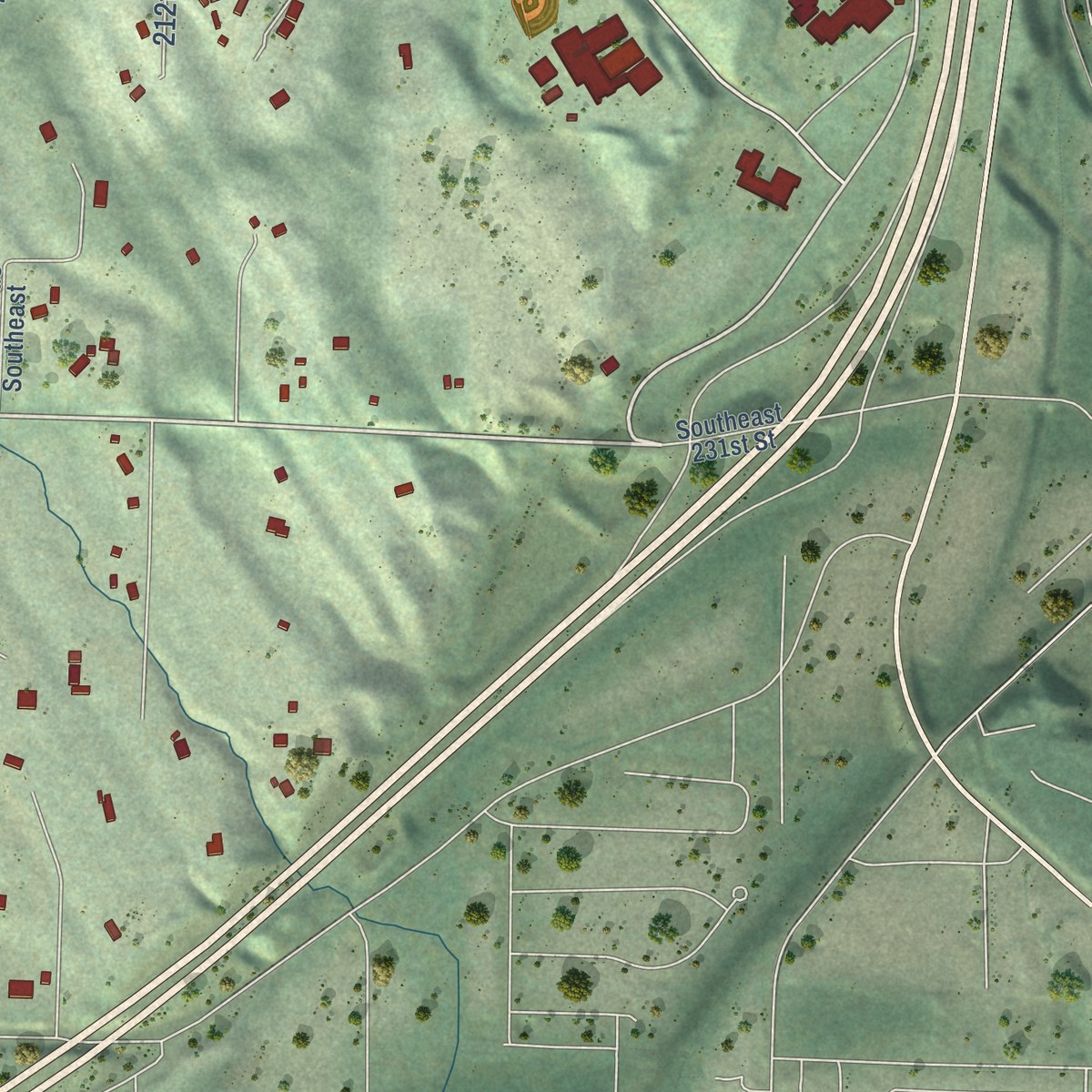 Second close-up of the map of Shadow Lake, Washington print showing more streets and buildings