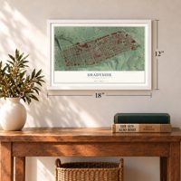 Shadyside, Pennsylvania map, 12 x 18 inch print in a white frame in an entryway