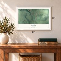 Shaft, Maryland map, 12 x 18 inch print in a white frame in an entryway