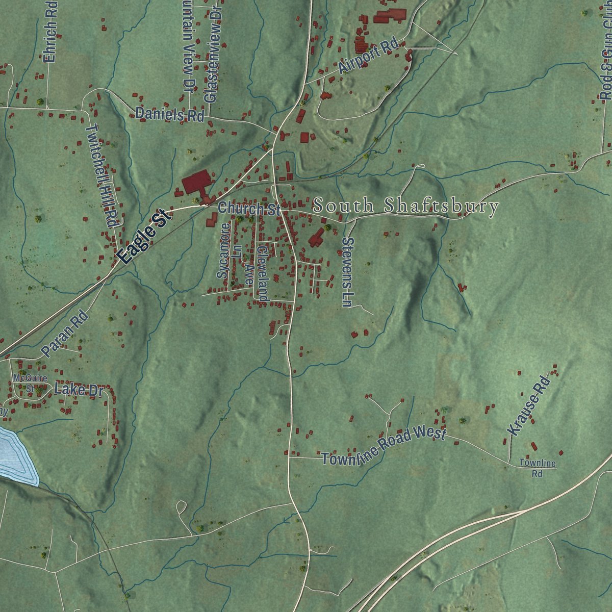 Second close-up of the map of Shaftsbury, Vermont print showing more streets and buildings
