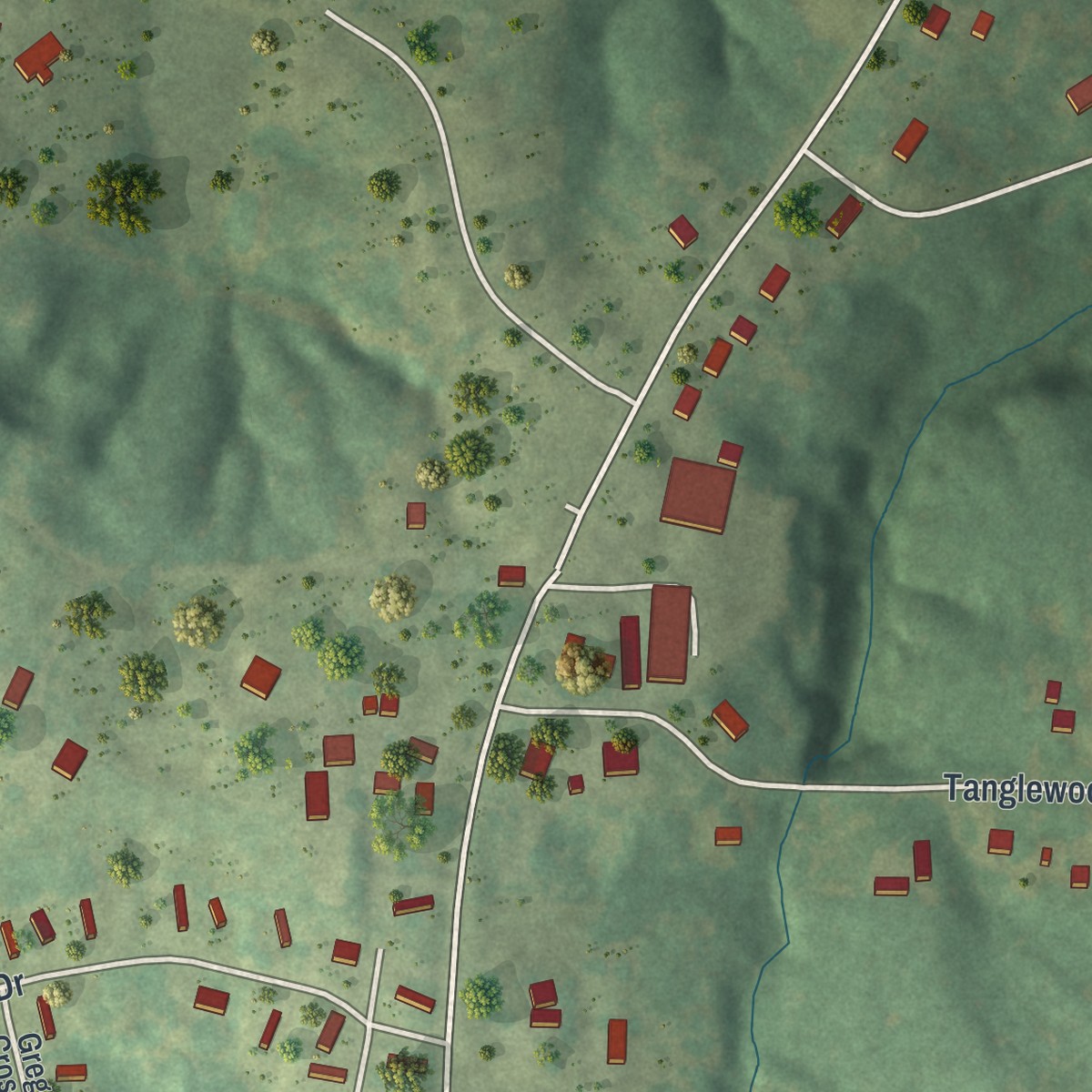 Second close-up of the map of Shakertowne, Missouri print showing more streets and buildings