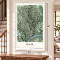 Shaler, Pennsylvania map, 24 x 36 inch print in a white frame by a staircase