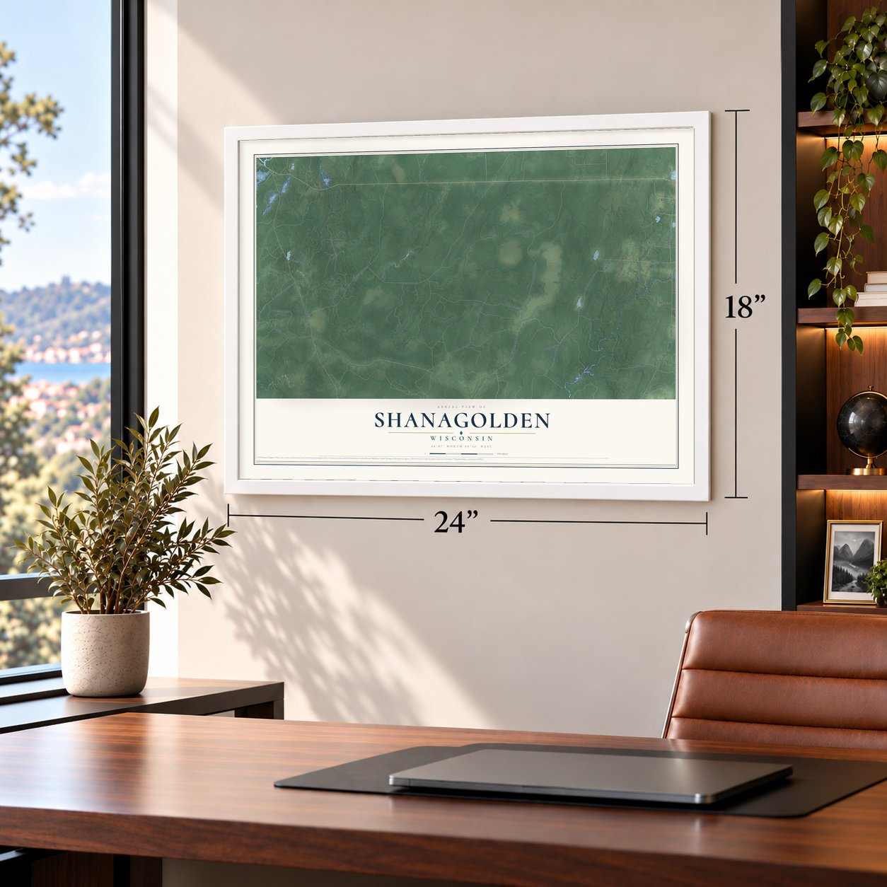 Shanagolden, Wisconsin map, 18 x 24 inch print in a white frame in a home office