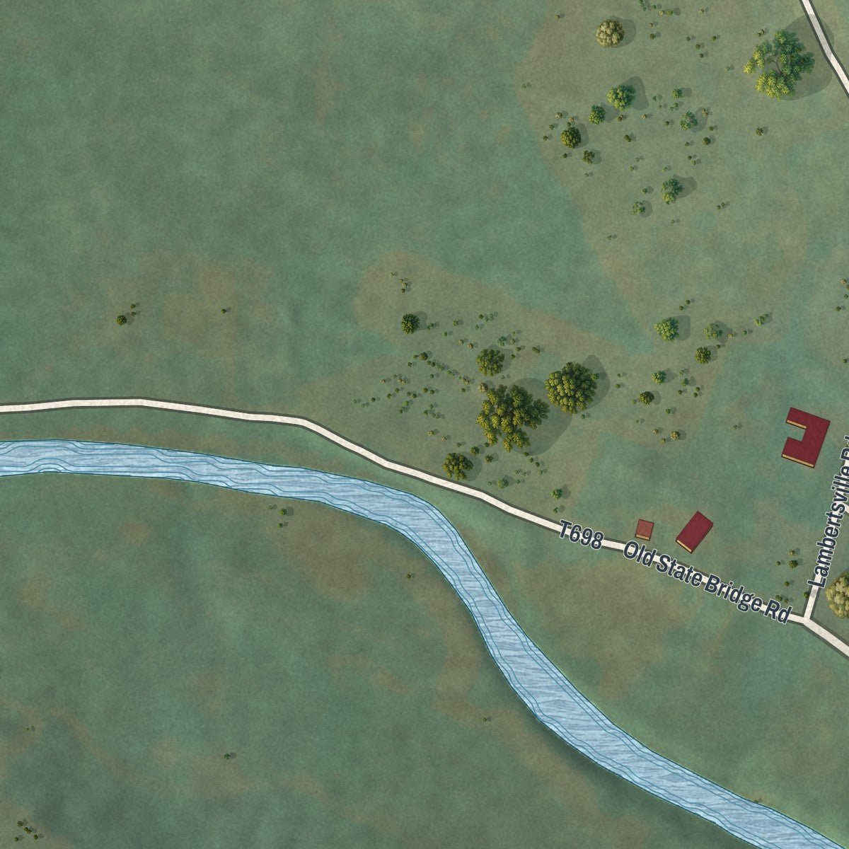 Second close-up of the map of Shanksville, Pennsylvania print showing more streets and buildings