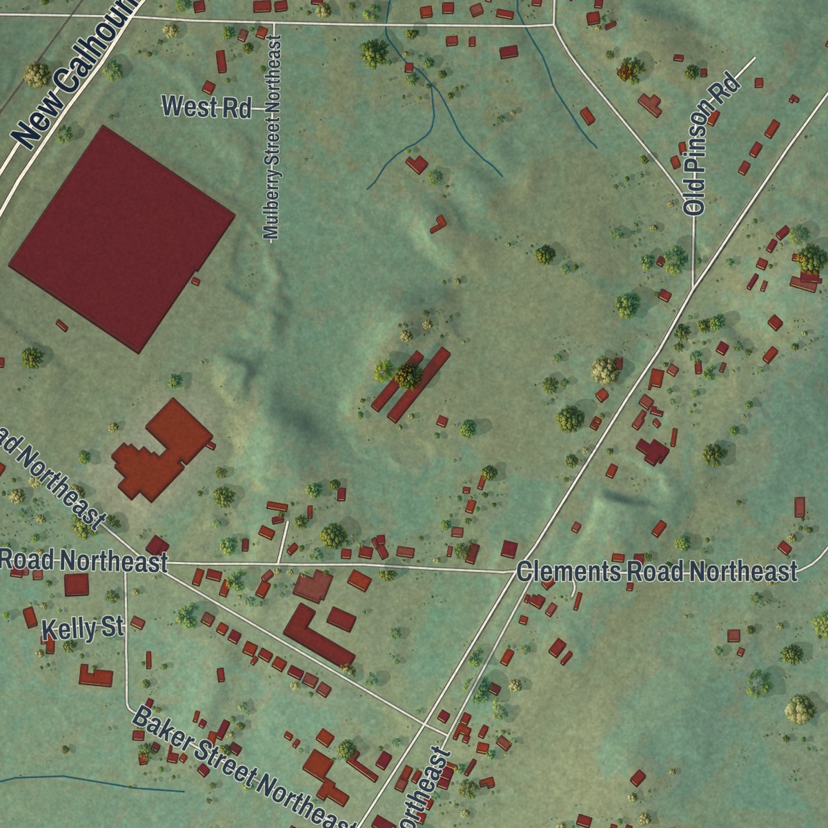 Second close-up of the map of Shannon, Georgia print showing more streets and buildings