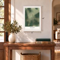 Shannon, North Carolina map, 12 x 18 inch print in a white frame in an entryway
