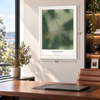 Shannon, North Carolina map, 18 x 24 inch print in a white frame in a home office