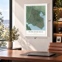 Shark River Hills, New Jersey map, 18 x 24 inch print in a white frame in a home office