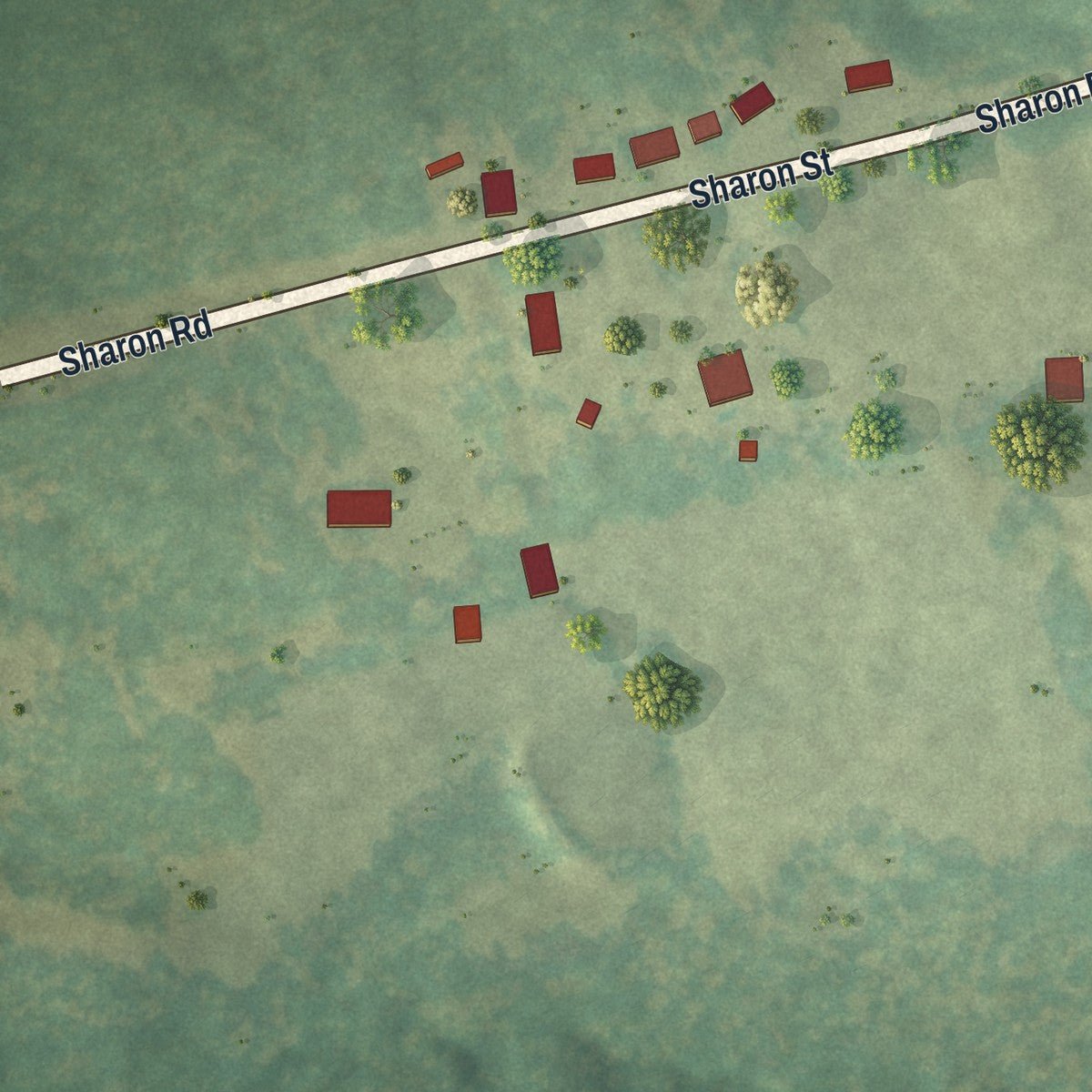 Second close-up of the map of Sharon, Georgia print showing more streets and buildings