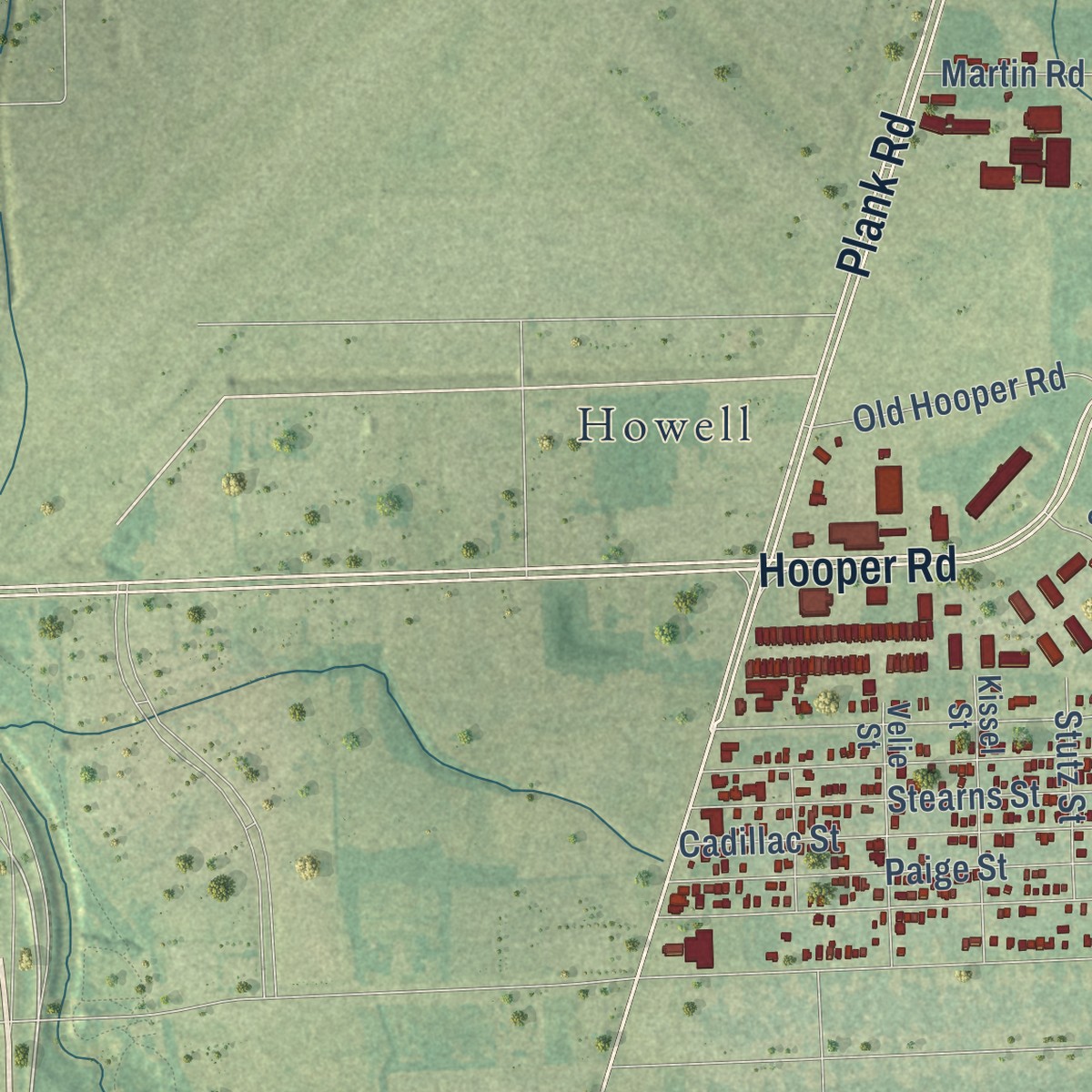 Second close-up of the map of Sharon Hills, Louisiana print showing more streets and buildings